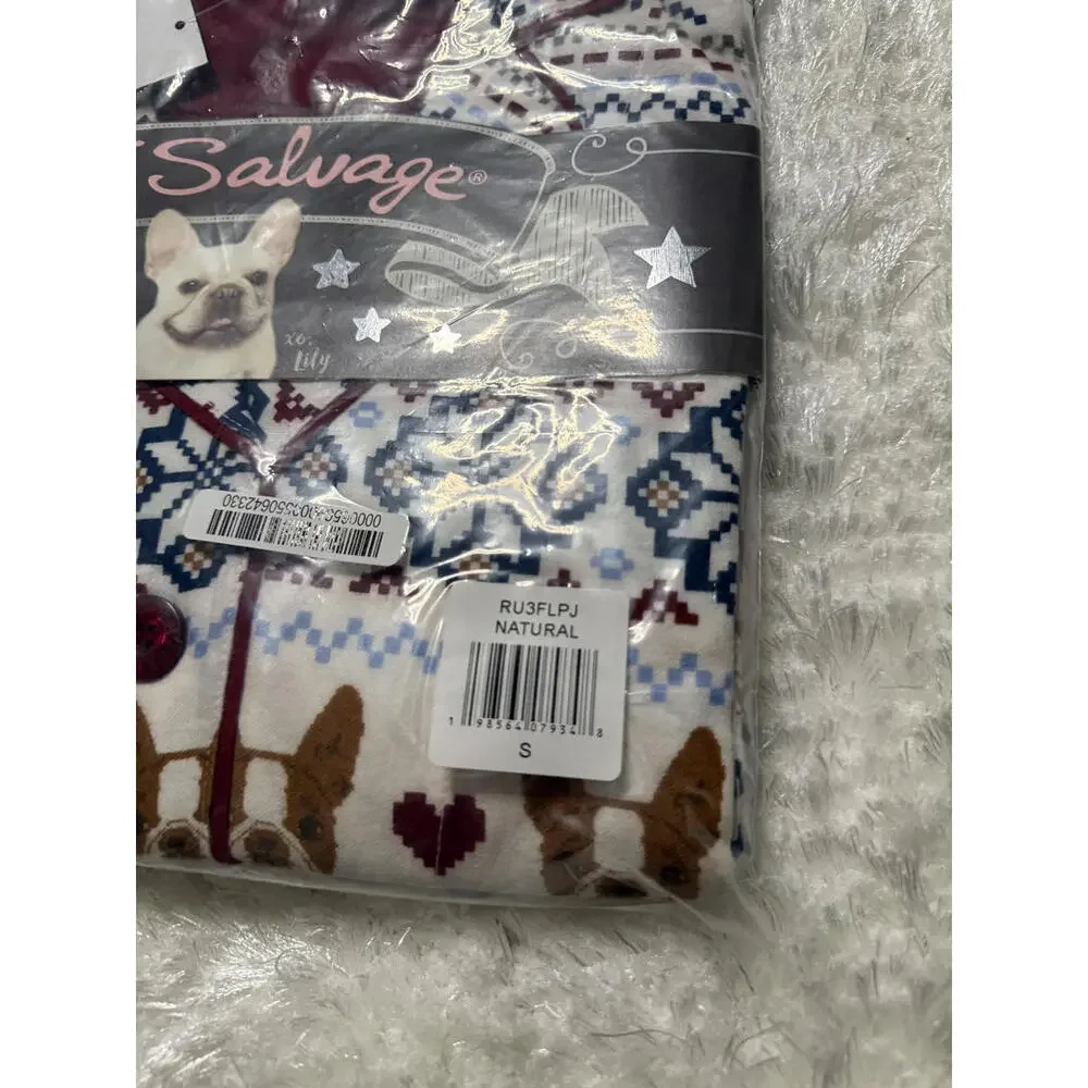 NWT! PJ Salvage Lightweight Flannel Pajamas French Bulldog Pattern Size Small